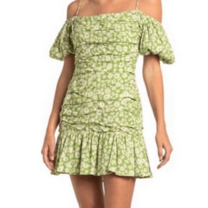 ASTR The Label Green Ditsy Off Shoulder Mini Dress S NWT coquette Swiftie